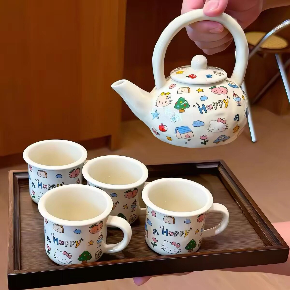 可爱凯蒂猫陶瓷水壶茶具套装helloKitty家用喝水杯乔迁生日礼物