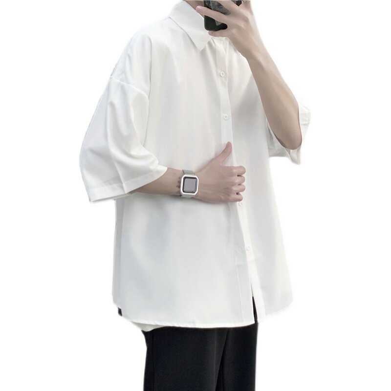 D321C08P30夏季冰丝衬衫男短袖港风痞帅衬衣外套,男装衬衫,电商D321A