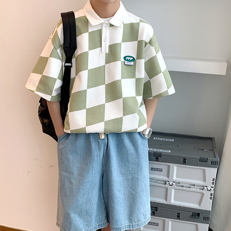 2022夏季格子Polo休闲短袖宽松潮酷时尚D321PL610P45,男装Polo衫,电商D321A