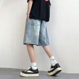 宽松直筒中裤美式休闲复古五分裤D029-P45，男装牛仔裤，电商D321A