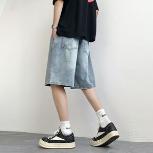 宽松直筒中裤美式休闲复古五分裤D029-P45图片