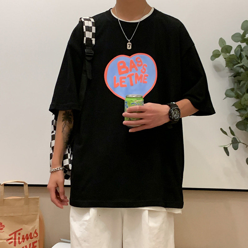 2022高品质潮牌爱心短袖T恤中性男港风D321T059P28,男装T恤,电商D321A