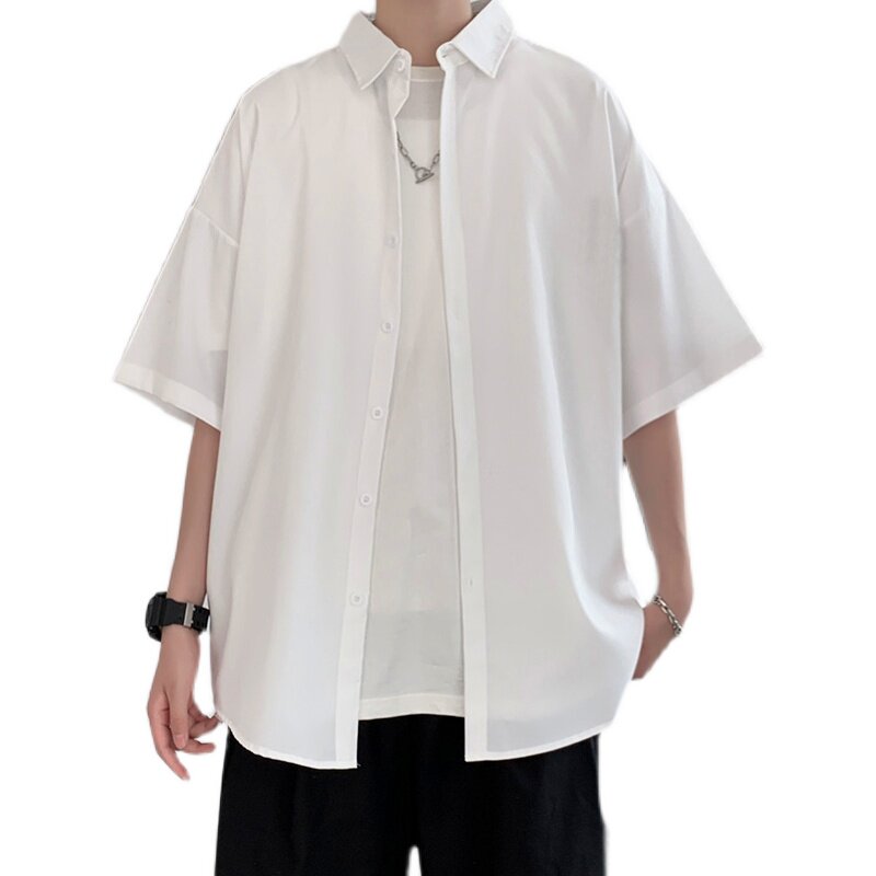 D321C08P30夏季冰丝衬衫男短袖港风痞帅衬衣外套,男装衬衫,电商D321A