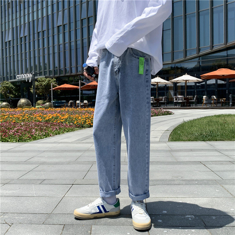 春夏贴标简约牛仔九分裤男宽松直筒9分牛仔裤D321 NK157 P50图片