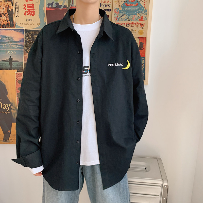 港风韩版宽松纯色衬衫休闲长袖衬衣潮情侣衫D321CS10P45,男装衬衫,电商D321A