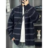 网图-秋冬新款开衫毛衣美式复古休闲慵懒风V领针织衫M395-P70，男装针织衫/毛衣，电商D321A