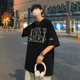 夏季短袖t恤男士港风宽松大码烫钻休闲潮流五分半袖T051P25控38，男装T恤，电商D321A