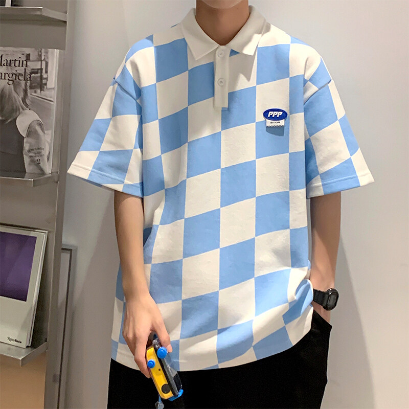 2022夏季格子Polo休闲短袖宽松潮酷时尚D321PL610P45,男装Polo衫,电商D321A