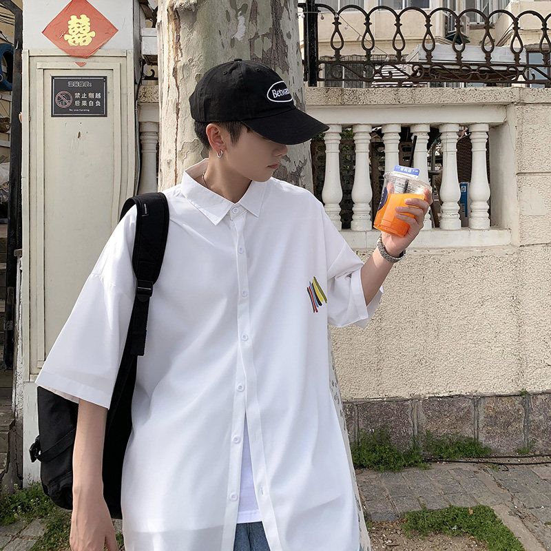 痞帅衬衫中性短袖韩版宽松外套港风ins日系复古百搭衬衣CS13P35,男装衬衫,电商D321A