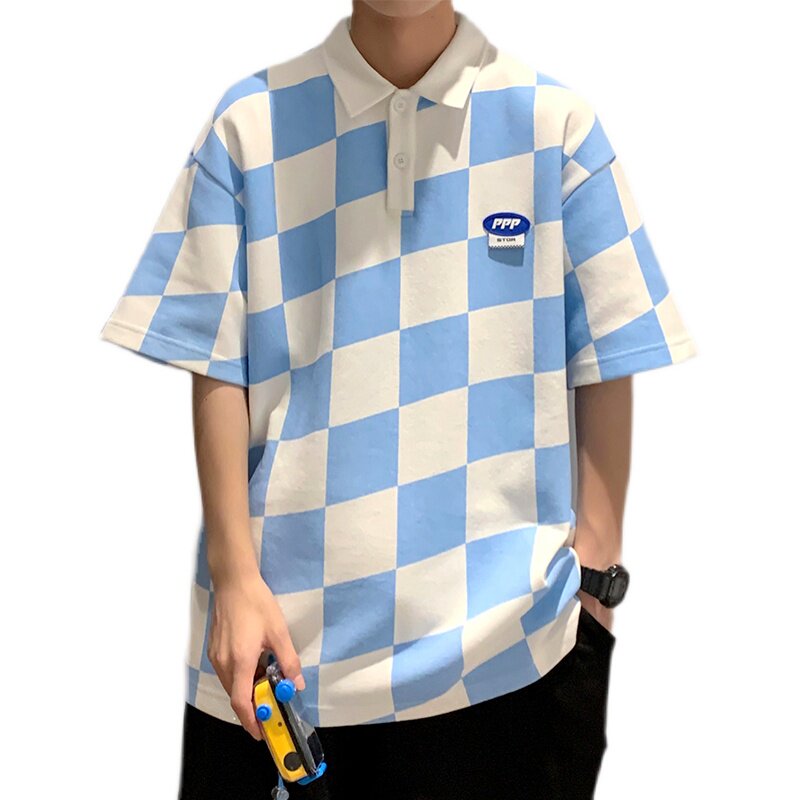 2022夏季格子Polo休闲短袖宽松潮酷时尚D321PL610P45,男装Polo衫,电商D321A