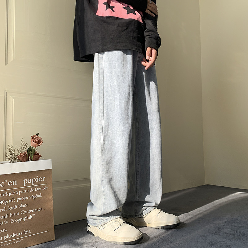 D321NK103P4580%棉20%聚酯纤维直筒拖地宽松牛仔裤,男装牛仔裤,电商D321A
