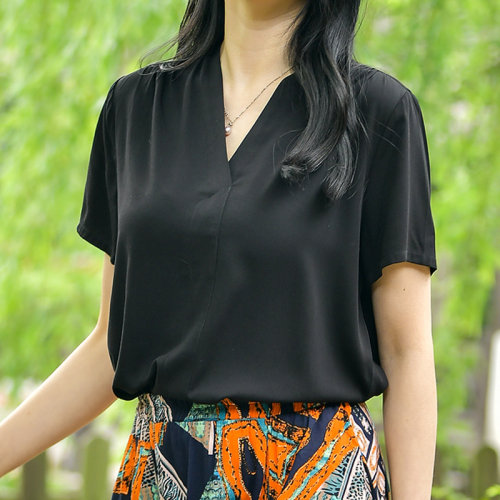 短袖宽松人造棉棉绸T恤女上衣