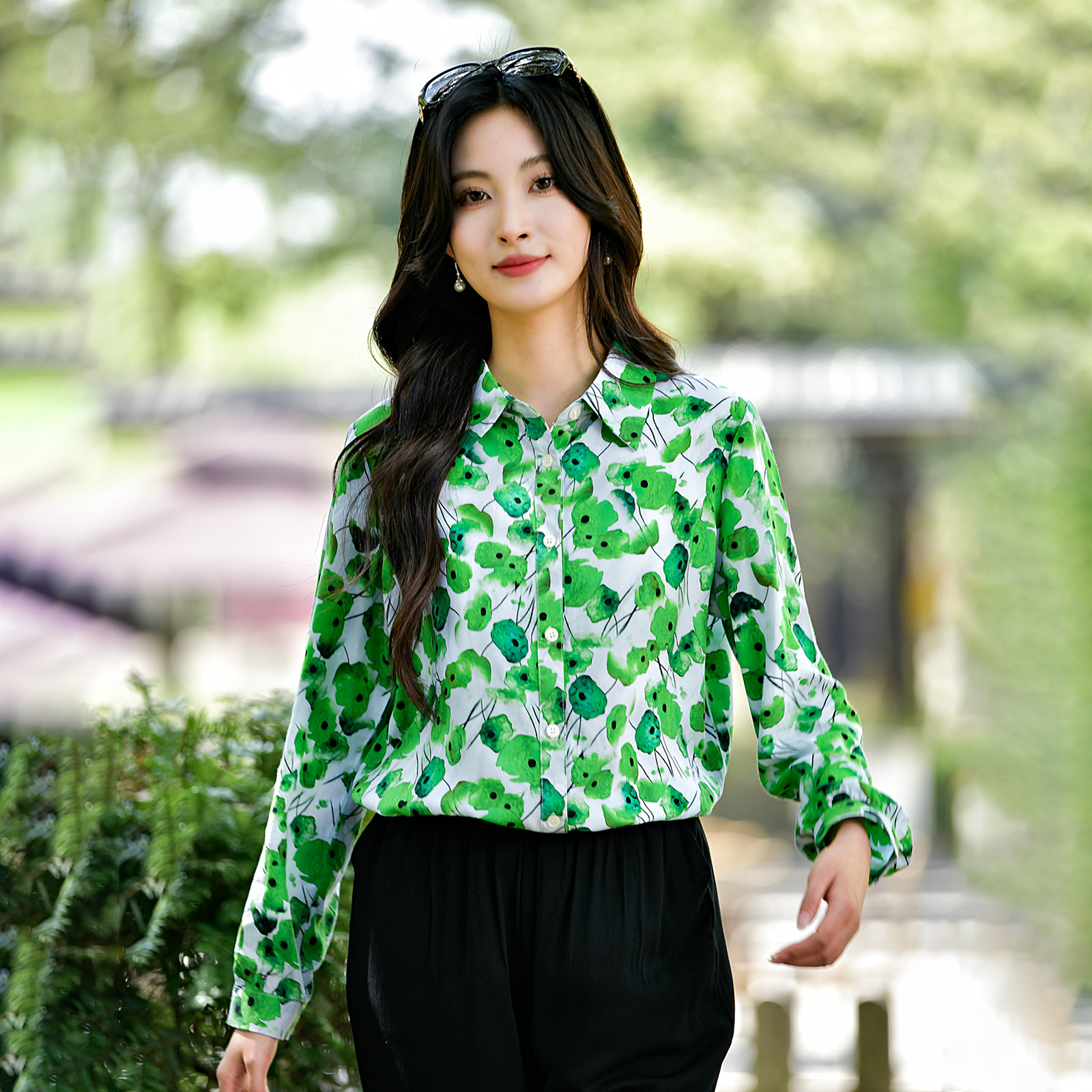 新款棉绸宽松显瘦衬衫女长袖上衣图片