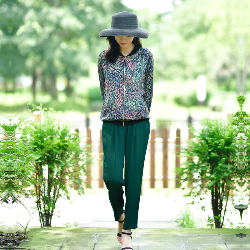 夏装棉绸套装女春秋时尚两件套大码人造棉旅游度假防晒衣夹克开衫