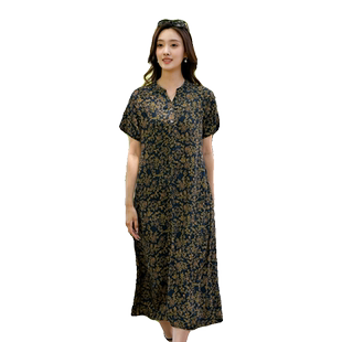 棉绸连衣裙女2026新款夏款人造棉宽松大码时尚气质长款外穿连衣裙