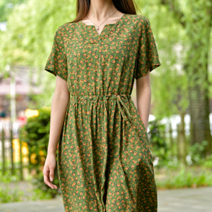 a字裙人造棉气质长裙女 棉绸连衣裙2025夏季 新款 大码 宽松显瘦短袖