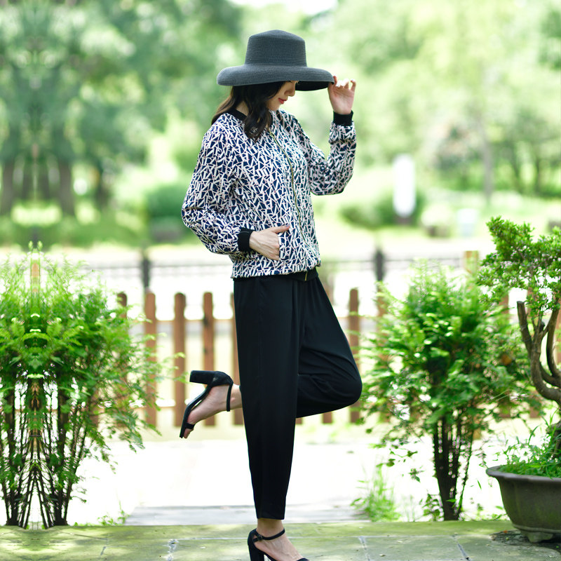 棉绸套装女春秋时尚两件套大码人造棉夏装海边渡假防晒衣夹克开衫