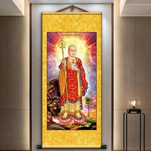 大愿地藏王菩萨画像丝绢布防水卷轴挂画玄关禅意装饰画