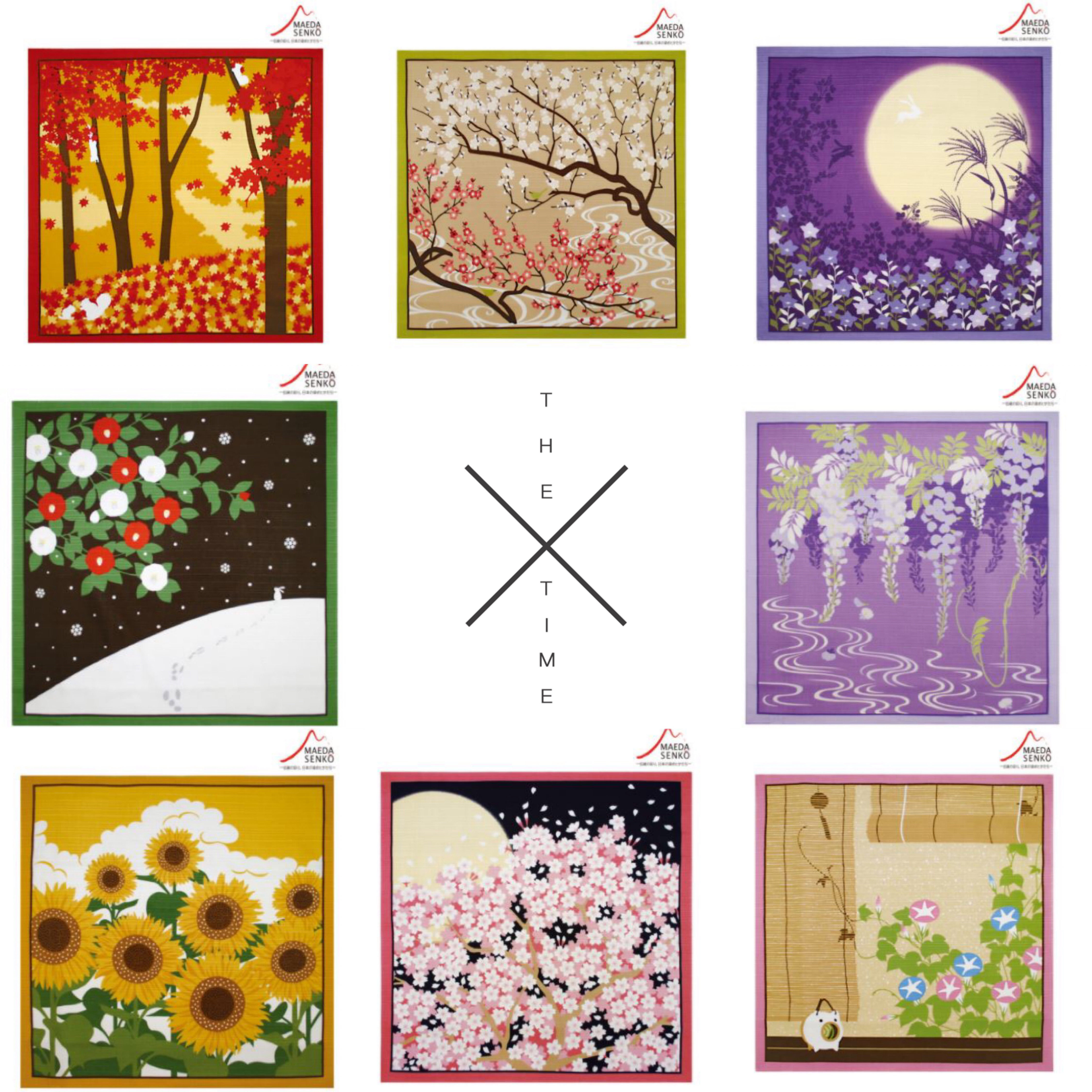 日本制购回和风【花景色】纯棉方形餐垫挂布便当巾三用