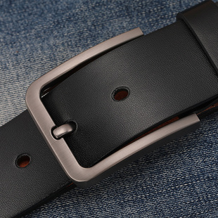 休闲简约加长裤 皮革腰带爸爸款 带学生 针扣青年百搭牛仔裤 皮带男士