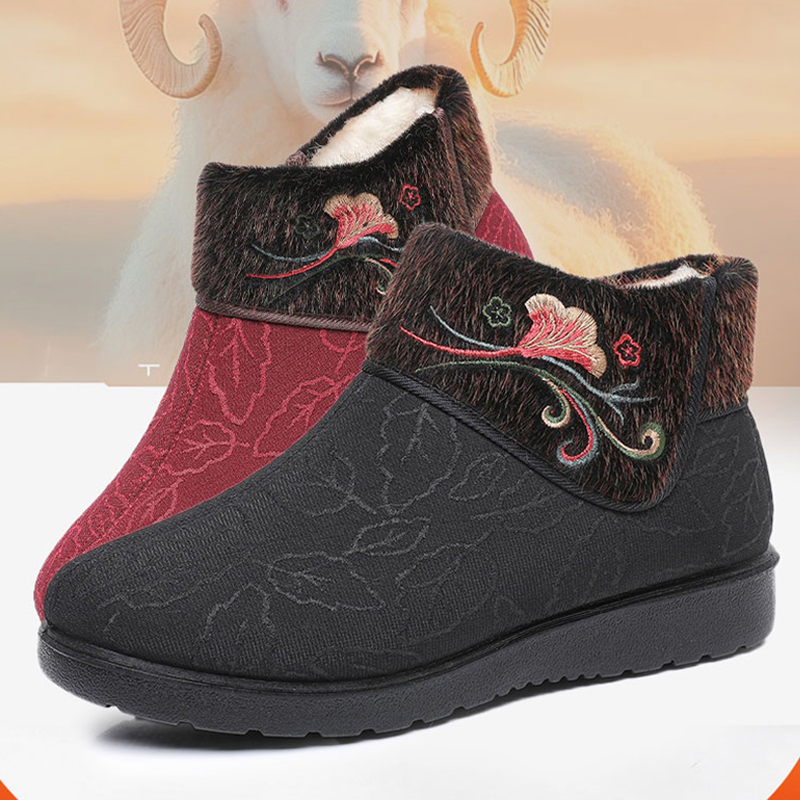 老北京布鞋冬季羊毛女鞋加绒中老年妈妈高帮棉鞋中老年保暖奶奶鞋