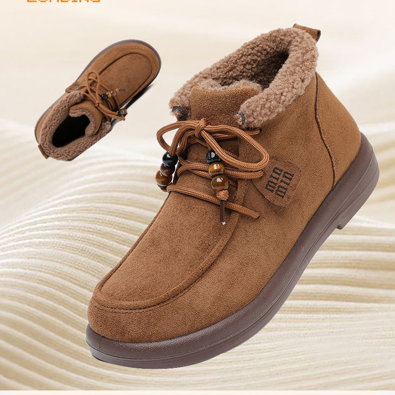 冬季新品老北京布鞋女士加绒棉鞋厚绒保暖系带时尚休闲妈妈鞋软底