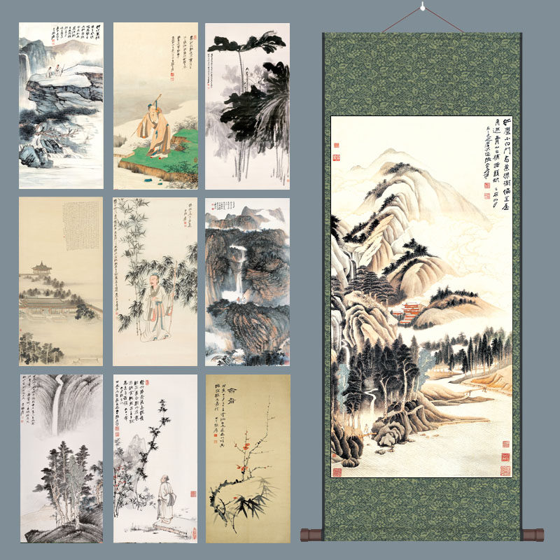 张大千黄山图国画山水字画礼品画客户定制卷轴画写真丝绸客厅装饰
