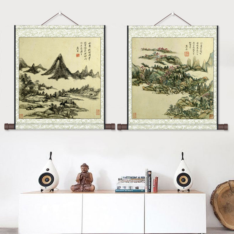 清王原祁卢鸿草堂十志图名家斗方丝绢宣纸挂画定制酒店装饰画山水
