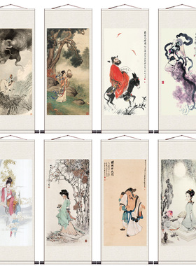 钟馗送福图姜太公钓鱼国画卷轴字画客厅装饰仕女画桃园结义丝绸画