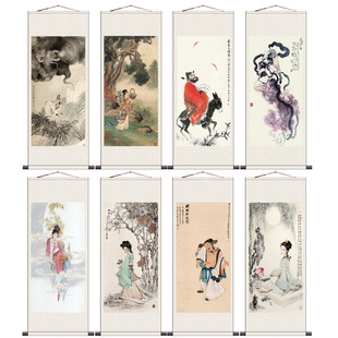 钟馗送福图姜太公钓鱼国画卷轴字画客厅装饰仕女画桃园结义丝绸画