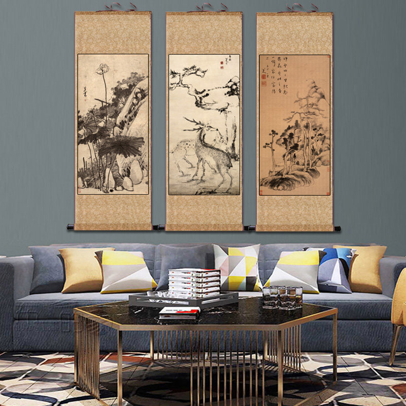 八大山人墨荷小鱼酒店名家字画