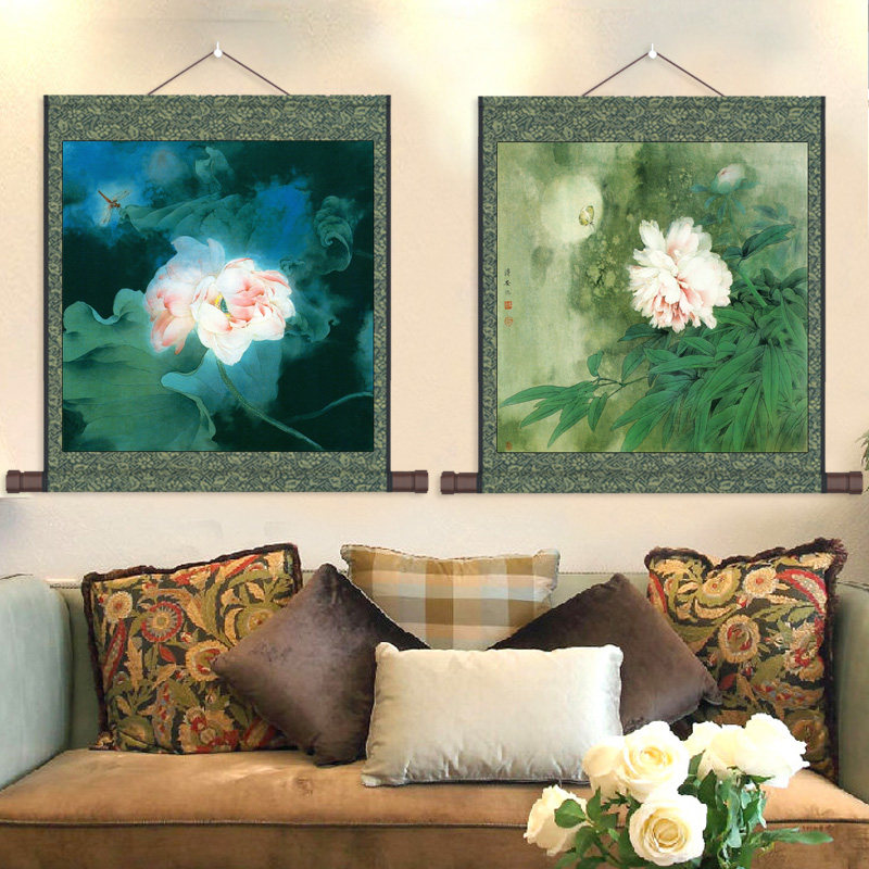 郁金香芙蓉牡丹花鸟挂画富贵吉祥丝绸卷轴画国画名家花鸟挂画定制