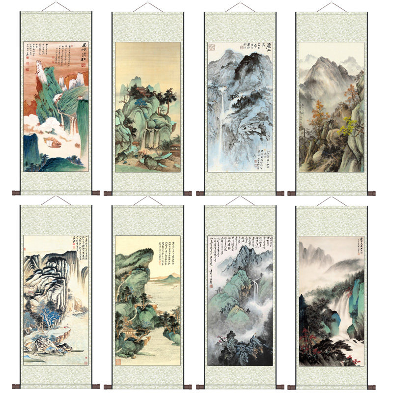 张大千山水画国画名家字画书法卷轴画庐山挂画酒店壁画定制玄关画