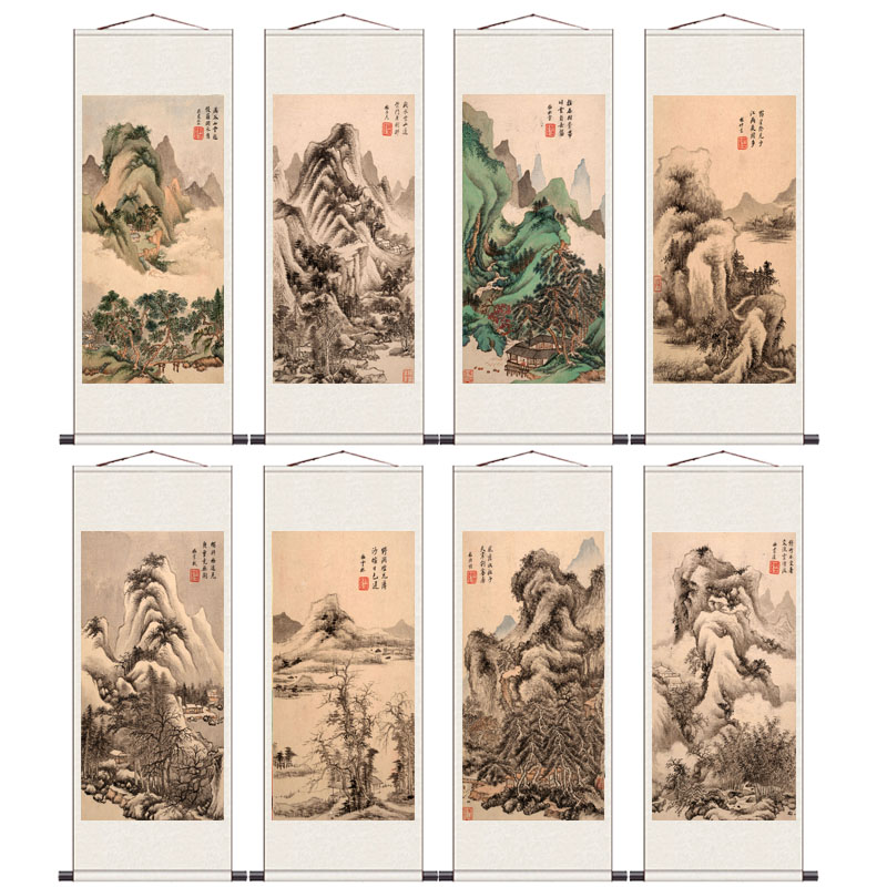 清代名家王鉴山水画国画清音图禅意仿古挂画礼品卷轴画玄关风水画