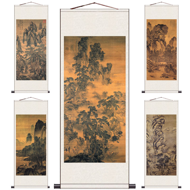 名家仿古山水画戴进国画字画书房办公室壁画定制风水玄关长松五鹿