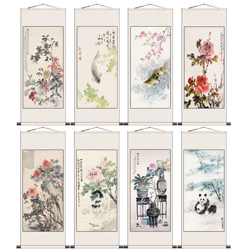 富贵平安仿古花鸟画孔小瑜字画书房装饰画客厅酒店壁画丝绸画国画