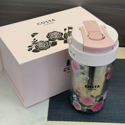 COSTA双饮纯钛保温杯浮光花影500ml粉色玫瑰吸管杯女生高颜值