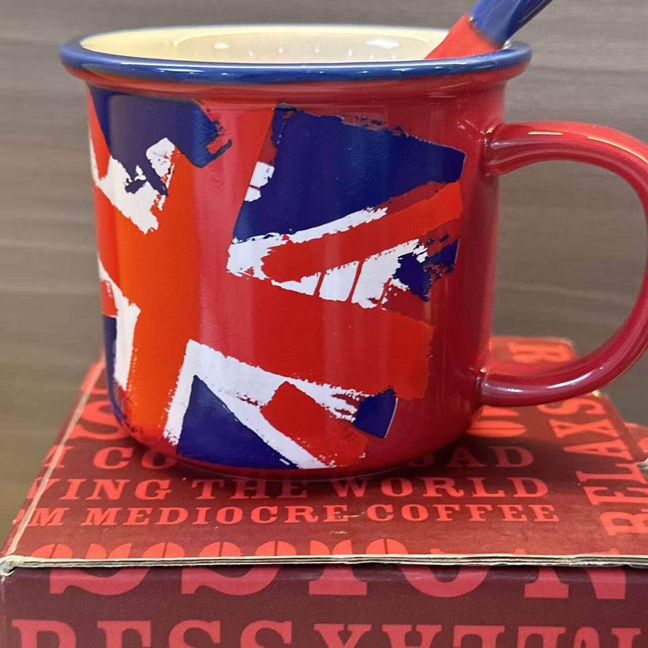 COSTA咖世家英伦国旗红白蓝搭配陶瓷杯265ml英伦印象杯勺组合装