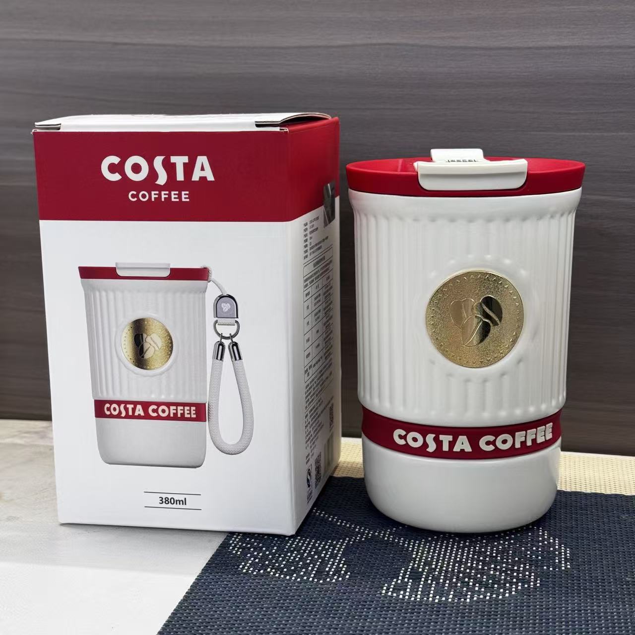 COSTA咖世家轻享双饮咖啡保温杯380ml不锈钢带盖便携红白配色经典图片