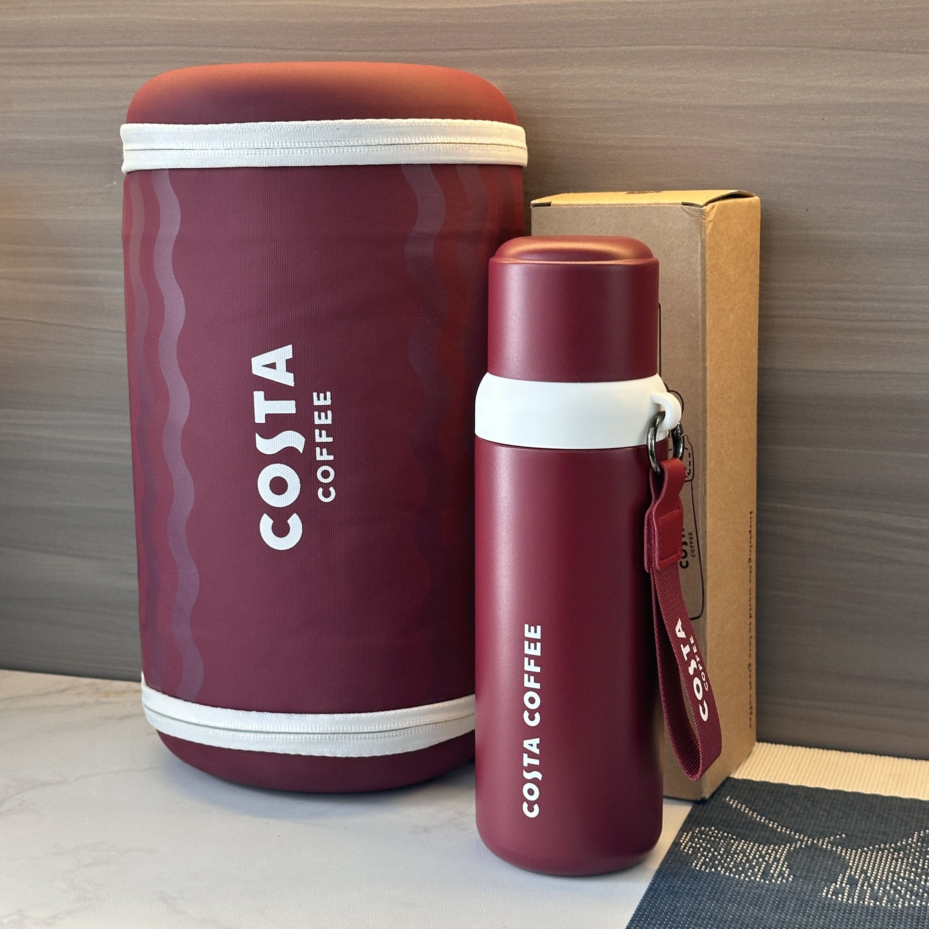 COSTA安克拉红色保温杯316不锈钢带背包高颜值茶壶户外便携防撞