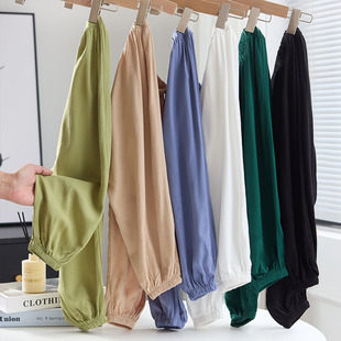 宝宝防蚊裤夏季薄款女童灯笼裤宽松冰丝儿童裤子休闲裤纯色白色绿