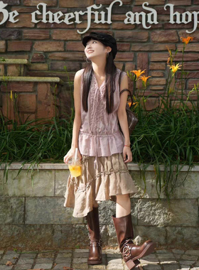 现货/古着高级木耳边v领无袖衬衫气质时髦上衣多巴胺小众设计衬衣