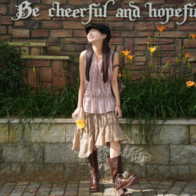 现货/古着高级木耳边v领无袖衬衫气质时髦上衣多巴胺小众设计衬衣