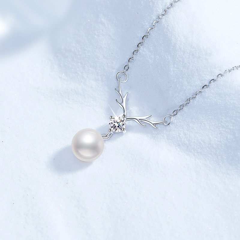 S925纯银莫桑石珍珠项链