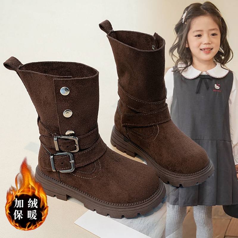 女童保暖舒适雪地靴2025冬季新款儿童加绒加厚英伦风短靴复古棉靴
