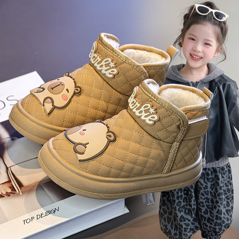 卡通小熊棉靴女童2025冬季儿童加绒大棉鞋保暖防水防滑户外雪地靴