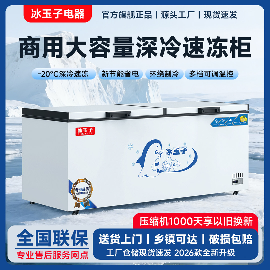 冰玉子冰柜商用大容量冰箱冷藏冷冻卧式超大单双温两用铜管速冻柜