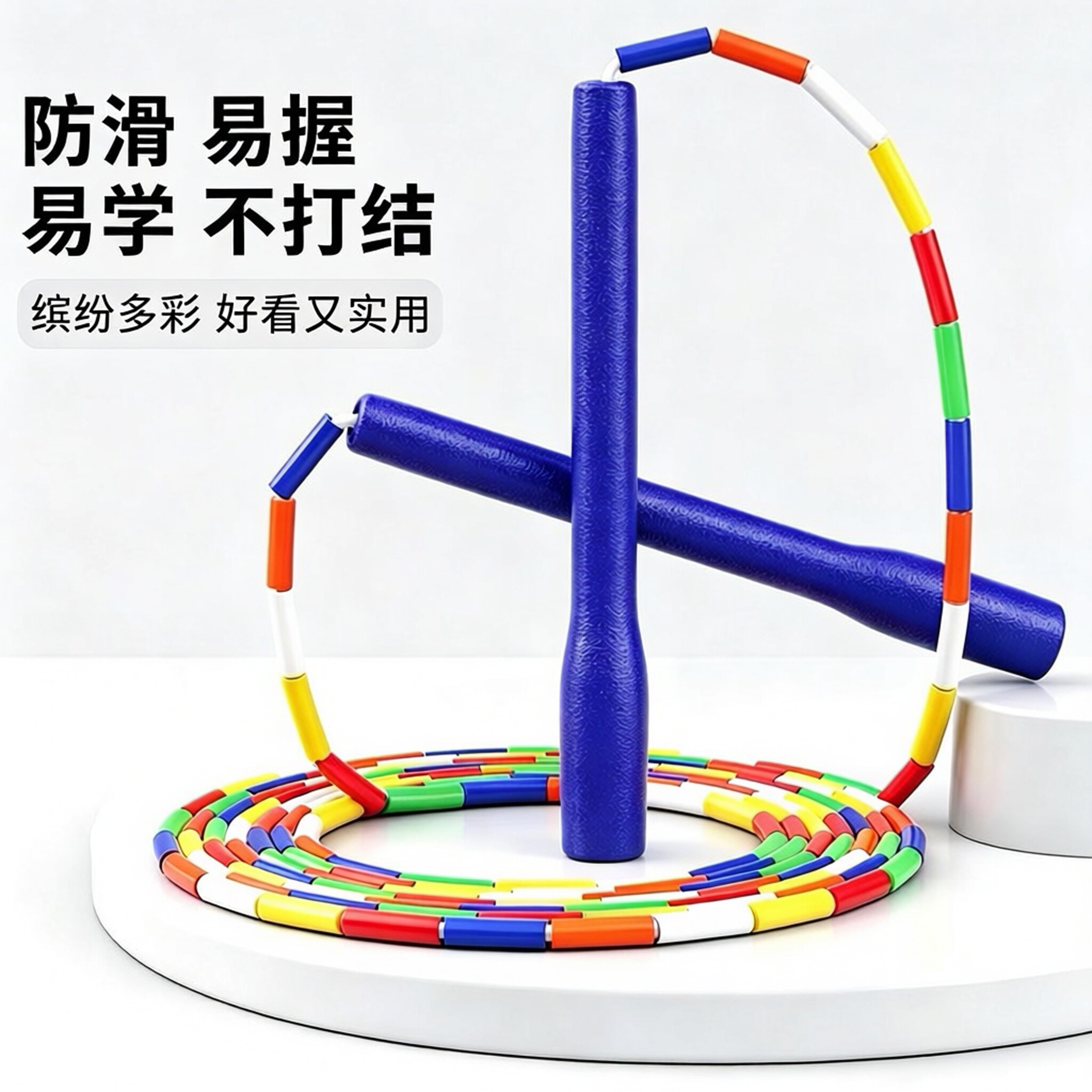 儿童彩色光面硬竹节跳绳防滑手柄一年级中小学生体育考试初学专用