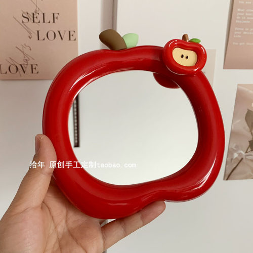 可爱小苹果水果化妆镜学生宿舍卡通随身便携小镜子桌面台式梳妆镜