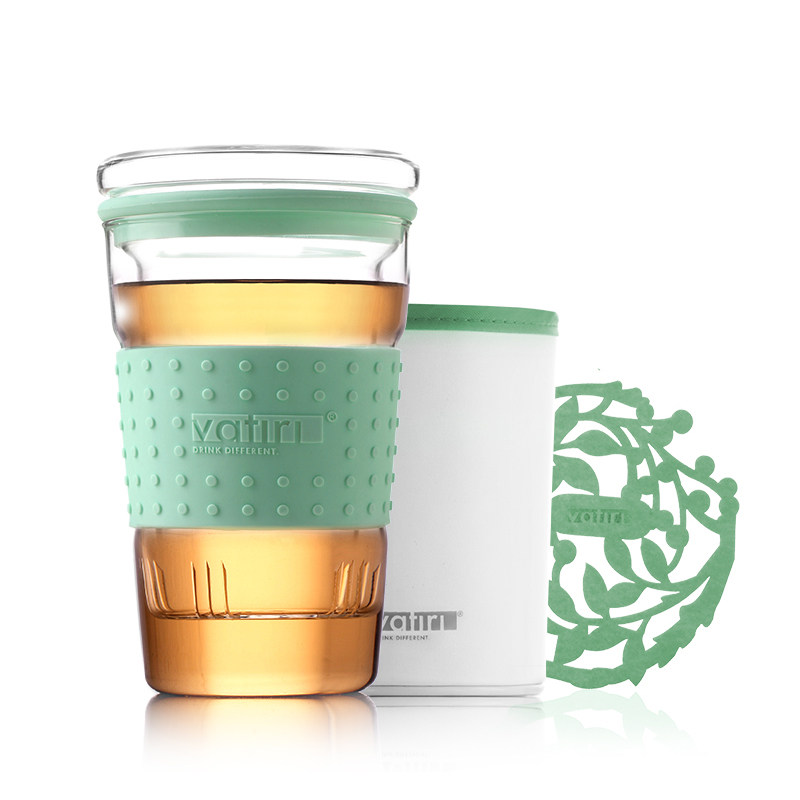 vatiri乐怡雪滋冰激凌双层玻璃杯三件式耐热花居家果茶杯糖果杯